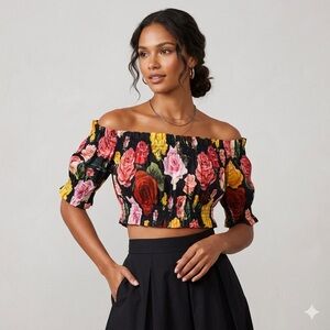 Dolce & Gabbana Off Shoulder‎ Floral Crop Top Size 44